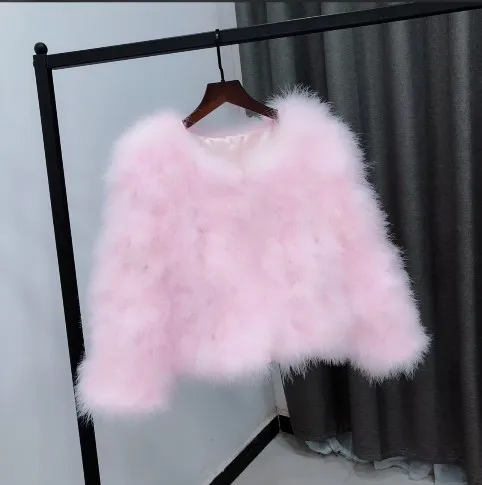 pink Новинка, женское короткое пальто с натуральным турецким пером, настоящая Страусиная перышка, Весенняя Осенняя зимняя куртка, женская верхняя одежда с перьями - Цвет: pink