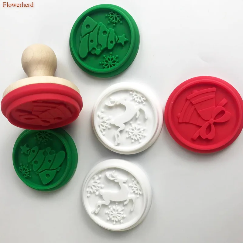 Рождество 3 узора штамп силиконовая форма с деревянной ручкой помадка торт
