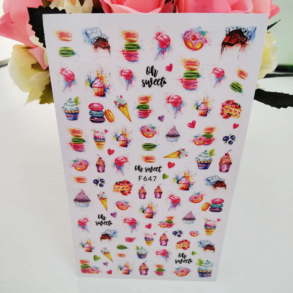 Летние 3D наклейки для ногтей милое мороженое торт украшения ногтевого дизайна