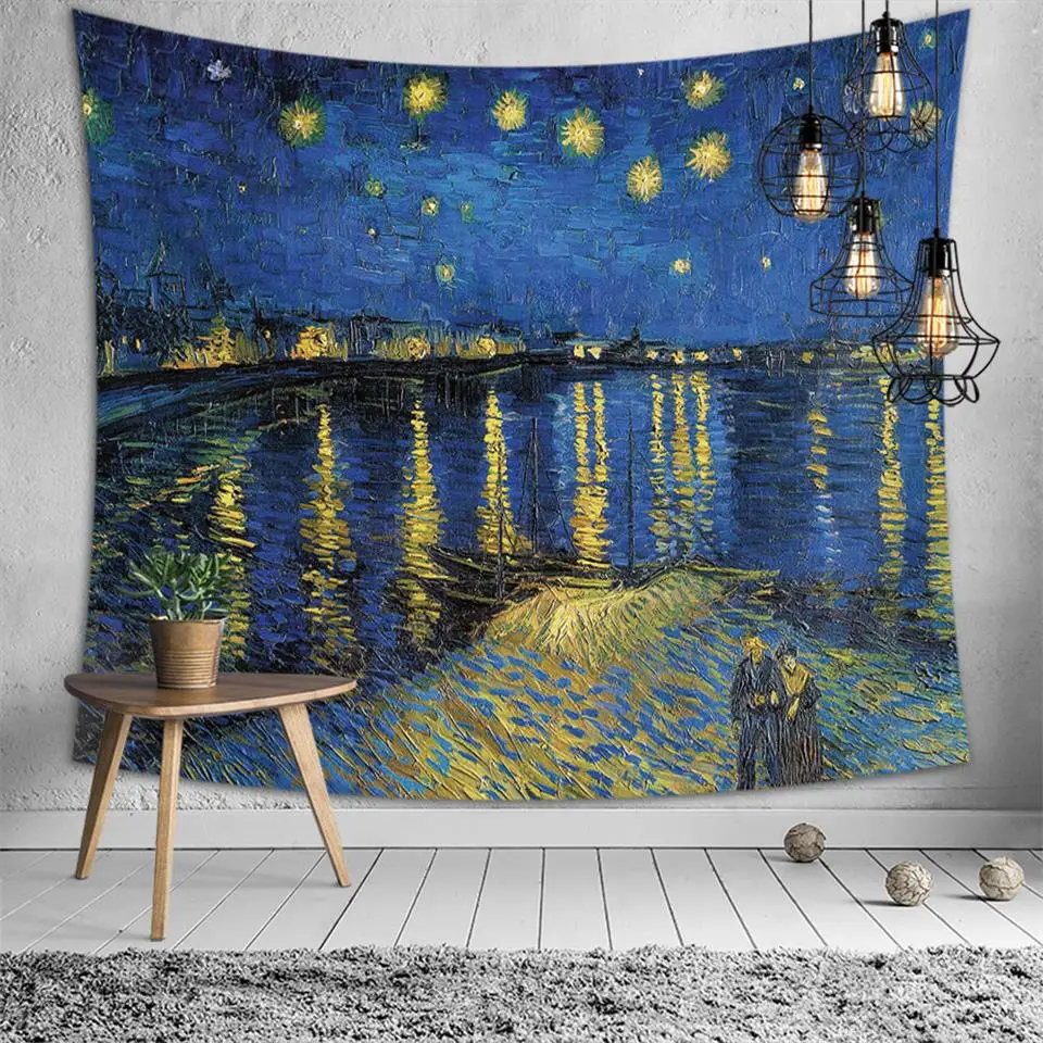 

Abstract Wall Hanging Tapestry Van Gogh Artwork Starry Sky Sunflower Psychedelic Carpet Farmhouse Home Decor Background Blanket