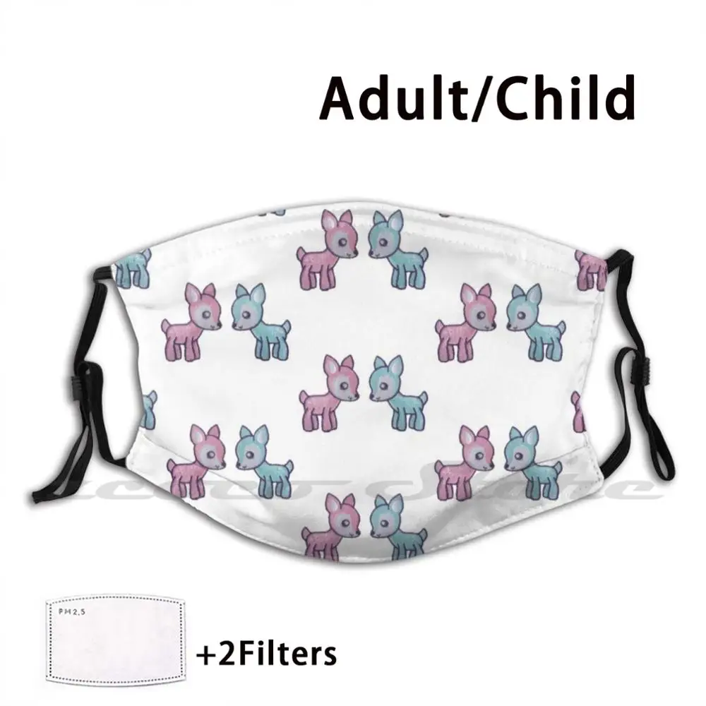 

Cute Couple Of Little Pink And Blue Fawn Mask DIY Washable Filter Pm2.5 Mouth Trending Fawn Cute Kawaii Blue Animal