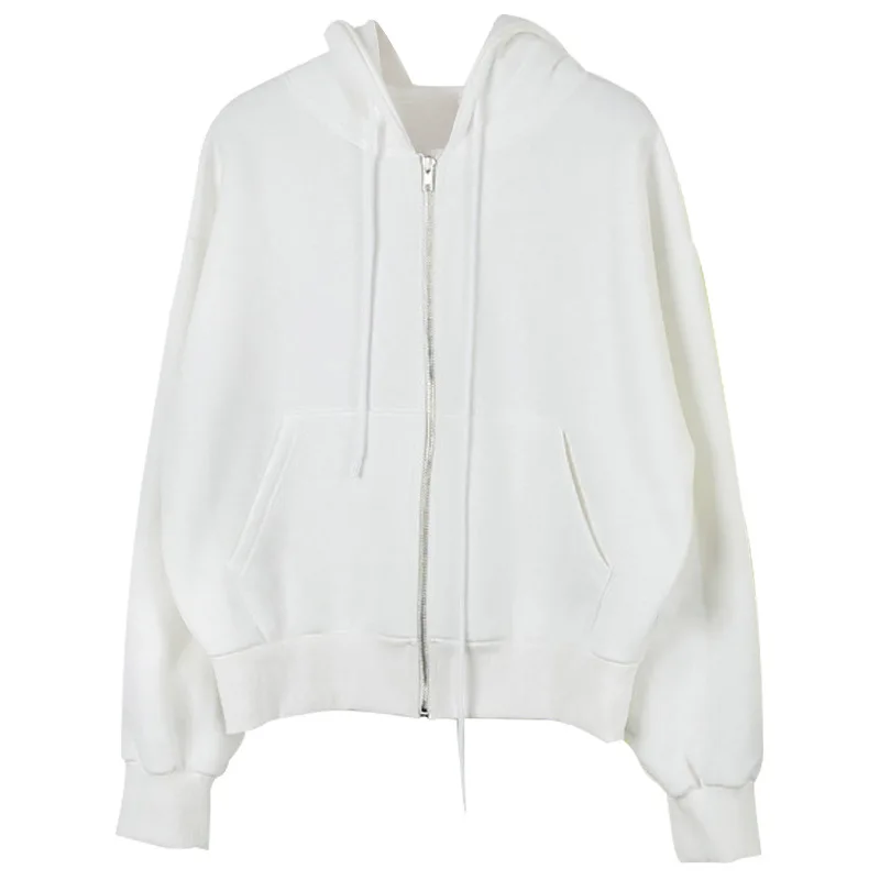 

WOMENGAGA Short Sweatshirt Plush Thick Women's Autumn Winter Hooded New 2021 Loose Korean Zipper Tops Gray Women R8WB