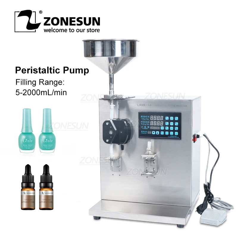 

ZONESUN Semi-auto Filling Mchine For Liquid Cusmetic Nail Polish Mascara Cream Honey Water Filler Peristaltic Pump 220v/110v
