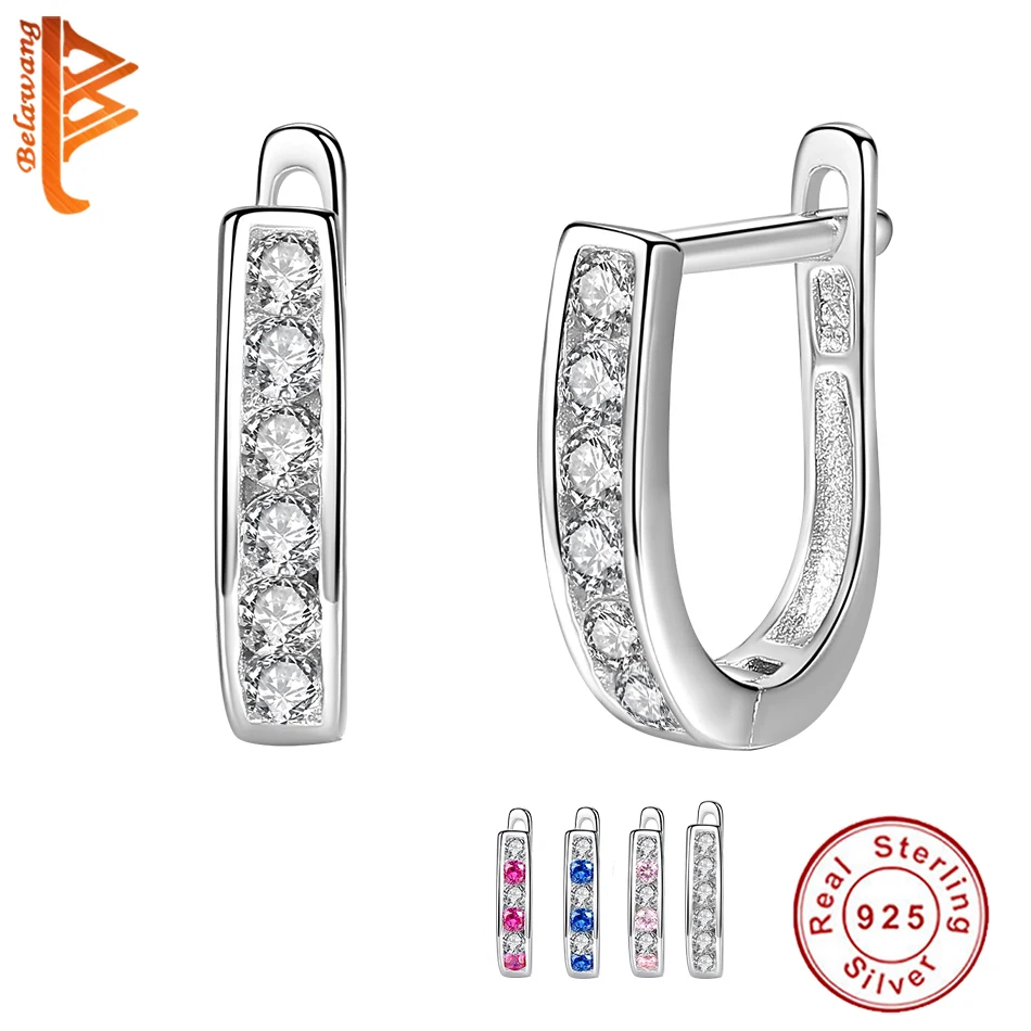 

BELAWANG Fashion Best Friends 925 Sterling Silver Earrings U Shape Stud Earrings for Women White Cubic Zircon Earrings