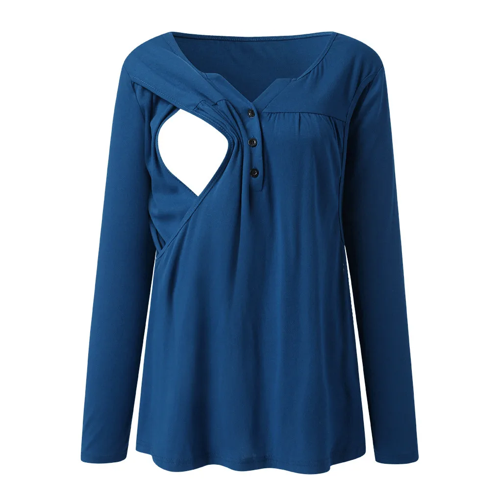 

SAGACE Nursing Tops T-shirt For Women Maternity Solid Botton Top Long Sleeve Maternity Tshirt Causal Breastfeeding Clothes