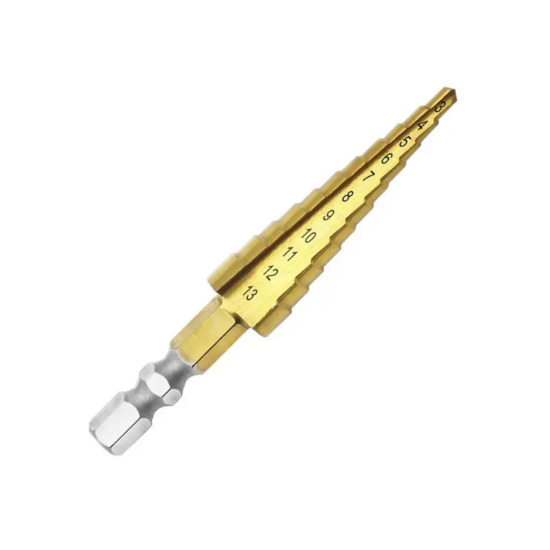 

3-13mm HSS Titanium Coated Step Drill Bit Cone Hex Shank Reaming Power Tool Wood