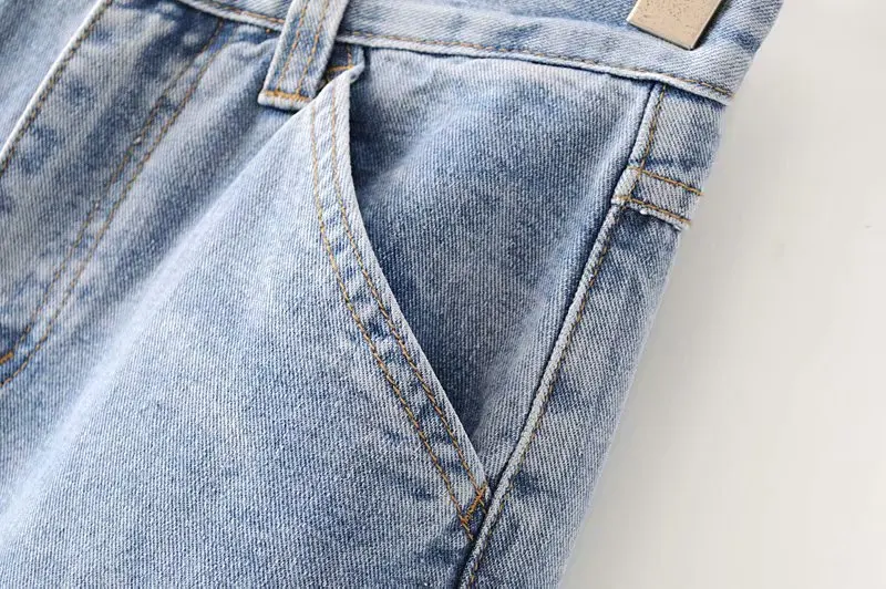 

Women's Fall 2020 New European and American Retro Style High Waist Light Blue Jeans Straight Leg Pants Wide Leg Pants