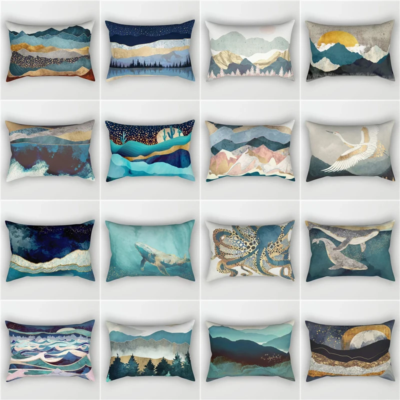 

European and American simple modern landscape pillowcase rectangular double-sided pattern sofa cushion car lumbar supportcushion