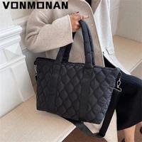 quilted space tote bag for women 2021 large winter brand designer ladies big shoulder bags padded short top handle handbag purse