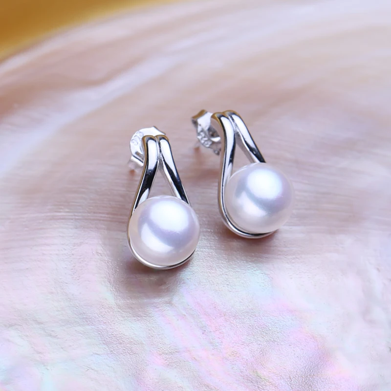 

FENASY 925 Sterling Silver Jewelry Sets Natural Pearl Pendant Chain Necklaces For Women Classic OL Stud Earrings