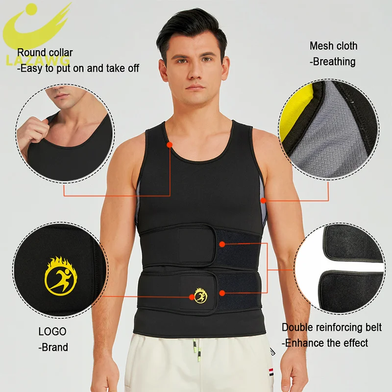 LAZAWG Mens Gym BodyShaper Sauna Waist Trainer Corset Belly Sweat Belt Slimming Shirt Vest Underwear Tops Shapewear Corset Belly