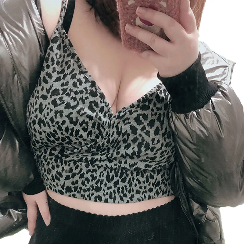 

Leopard Print Camisole Women Spaghetti Strap Deep V Neck Cropped Loose Sexy Ladies Tops Party Night Club Plus Size Fashion T717