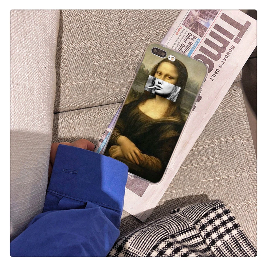Чехол для телефона Mona Lisa с принтом, мягкий из ТПУ для iphone 11 pro max X XR XS MAX 8 7 6 5 6S 5s PLUS SE MonaLisa gum smoke