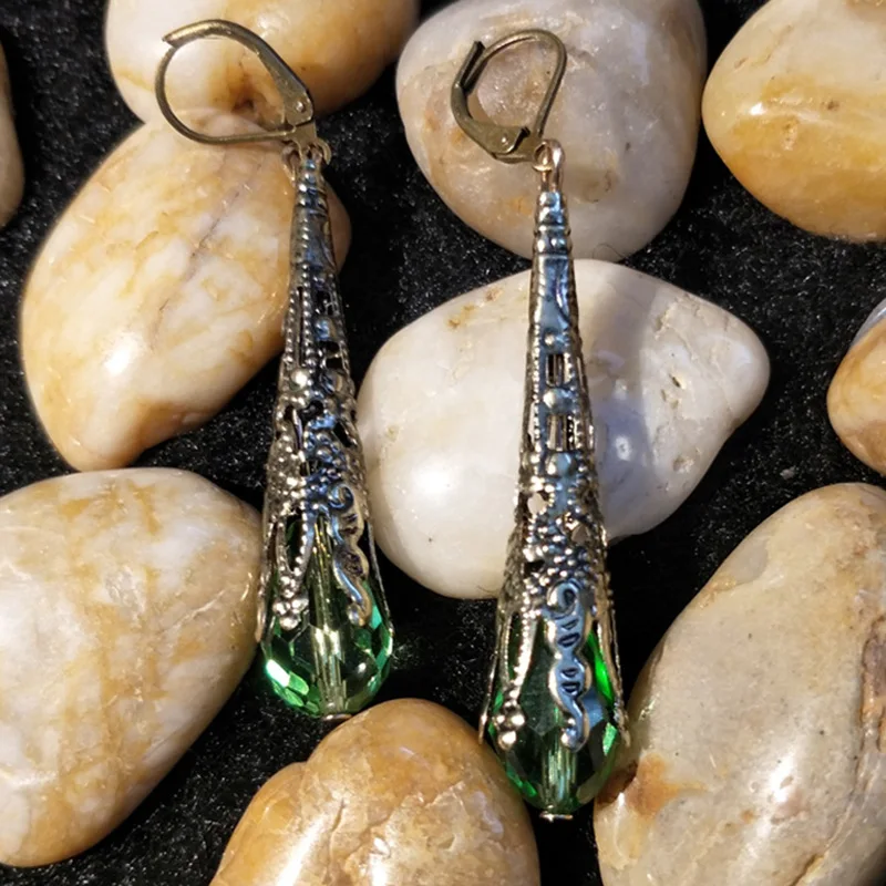 

Bohemia Green Crystal Stone Drop Earring for Women Gift Ethnic Pattern Long Dangle Earrings Party Vintage Jewelry Accessories