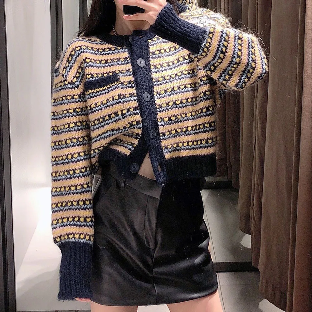 

Fashion Women's Striped Cardigan 2021 Autumn Long-sleeve Round Neck Button Sweater Casual Streetwear Office Ladies Knitted Tops
