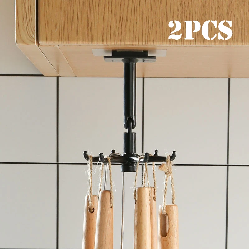 

Universal Hooks 360-degree Rotatable Six-claw Storage Hooks Bathroom Bath Towel Rack Kitchen Organizer Punch-free Storage Hooks