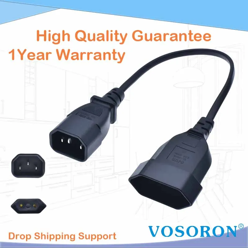 Шнур адаптера питания ЕС, штекер IEC 320 C14 к Европейскому CEE 7/16 2-контактный гнездовой кабель питания для UPS PDU 30 см *