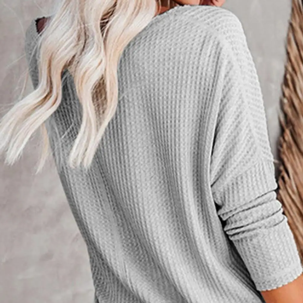 

Women Basic Long Sleeve Solid Top Womens Waffle Pattern Loose T-Shirt Baggy V Neck Long Sleeve Top Female Streetwear Autumn 2021