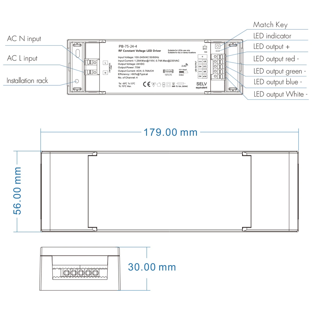 4ch 75 Вт светодиодный диммер постоянного напряжения драйвер с 2 4G приемником