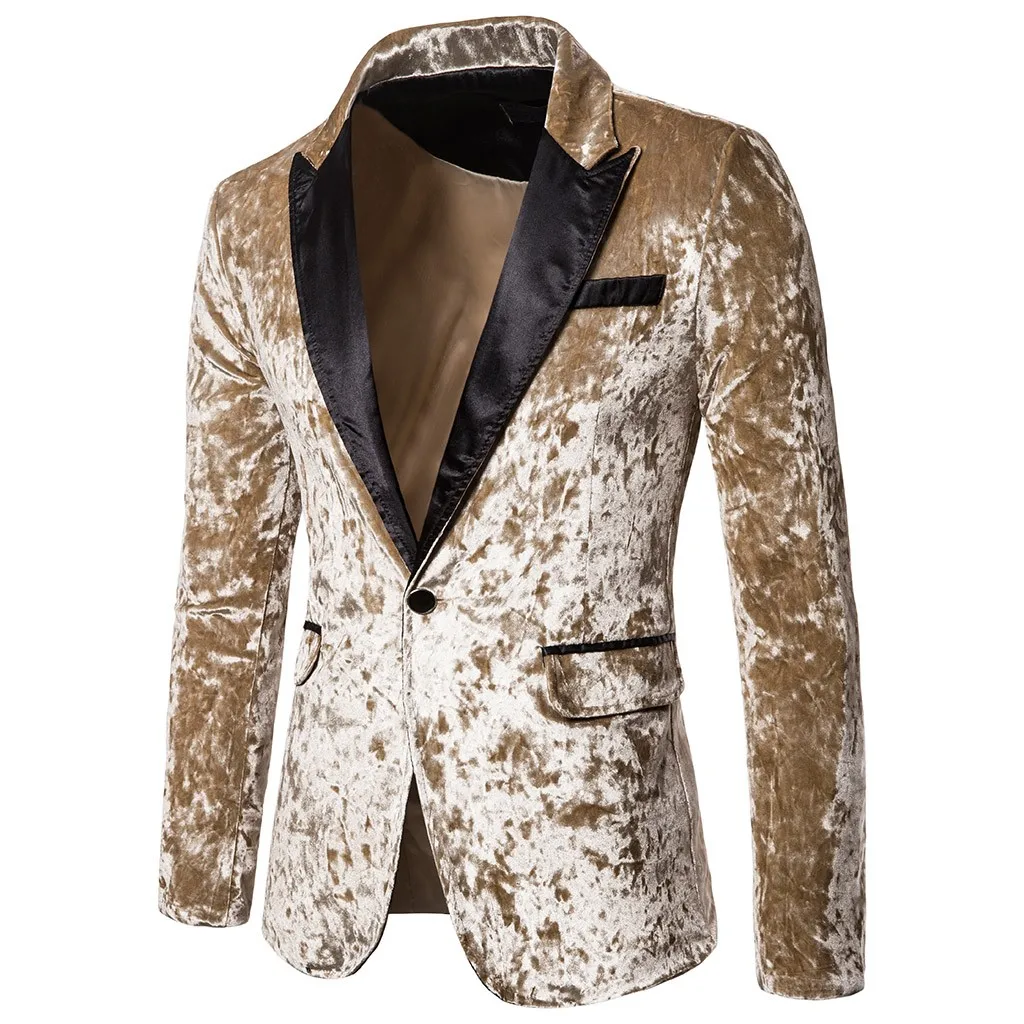 Men's Korean Velvet Blazer Winter Autunm New Fashion Charm Men Casual Fit Slim Suit One Button Business Coat Jacket Solid Blouse
