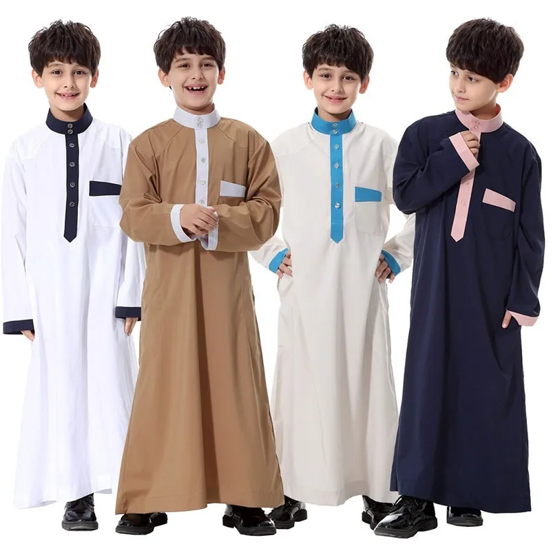 Kurta Islamic Arab Clothing Children Abaya Thobe Loose Kaftan Arab Kids Long Kaftan Islamic Children round collar Robe clothes