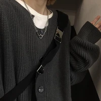 deeptown gothic style punk knitted cardigan sweater women oversize v neck solid vintage fashion single breasted knitwear coat