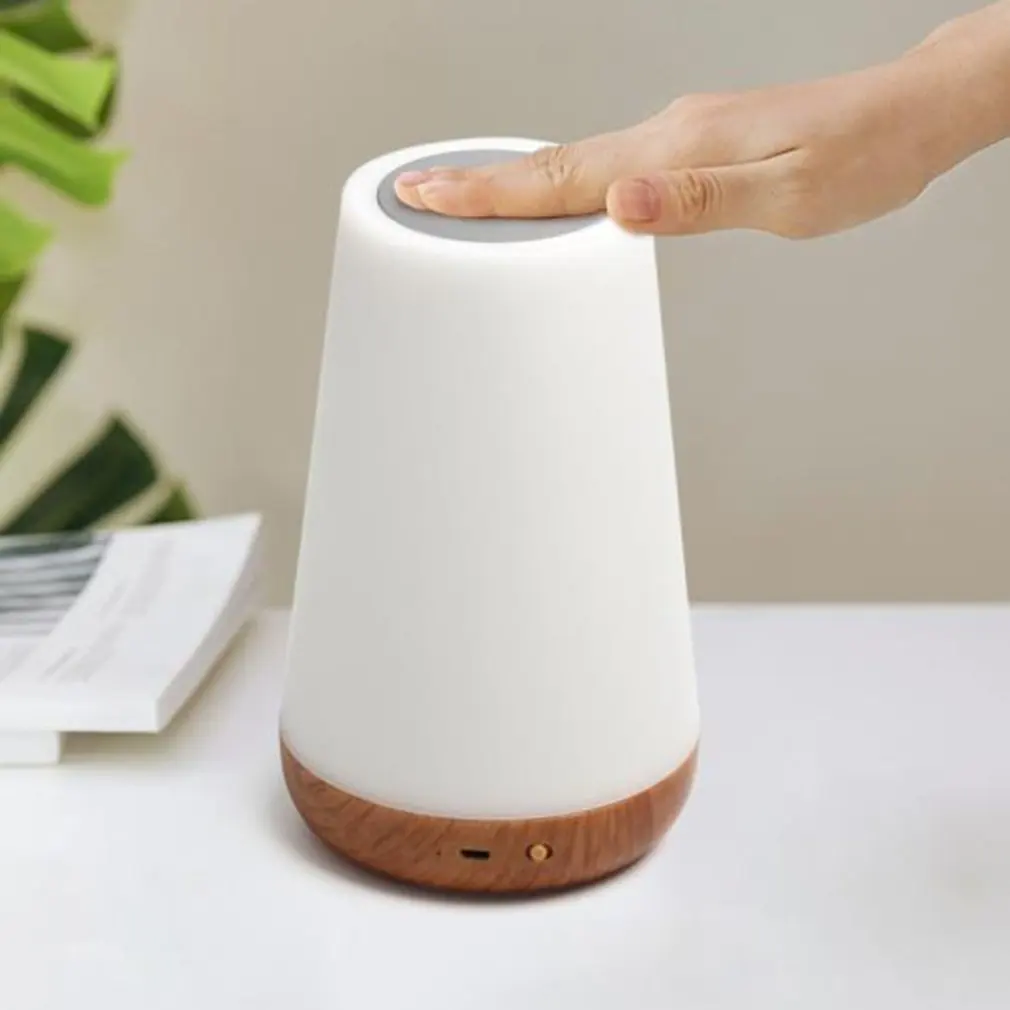 

Bedroom Multicolor USB LED Colorful Lamp Table Atmosphere Dimmable Home Decor Portable Night Light Touch Control Gift Wood Grain