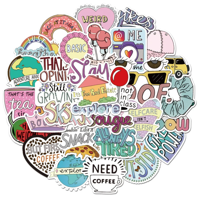 10/50Pcs Colorful Vsco Stickers Hydro Flask Water Bottle Vinyl Decals for Laptop Phone Cute Trendy Aesthetic Teen Girls Sticker | Игрушки и