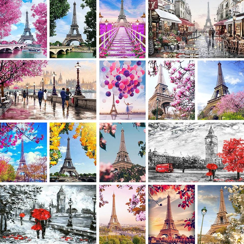

5D DIY Diamond Painting Landscape Cross Stitch Kit Diamond Embroidery Mosaic Eiffel Tower Rhinestone Art Picture Home Decoration