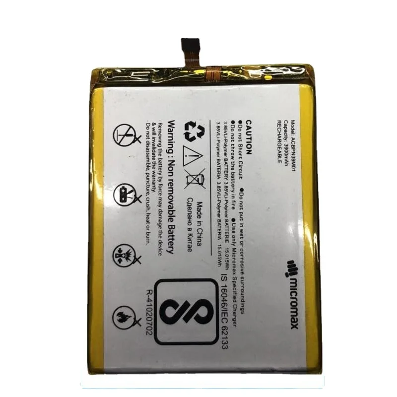 

Original 3900mAh/15.015Wh 3.85V ACBPN39M01 Battery for Micromax Canvas Juice 4 Q465 Li-ion Polymer Cell Phone Batterie
