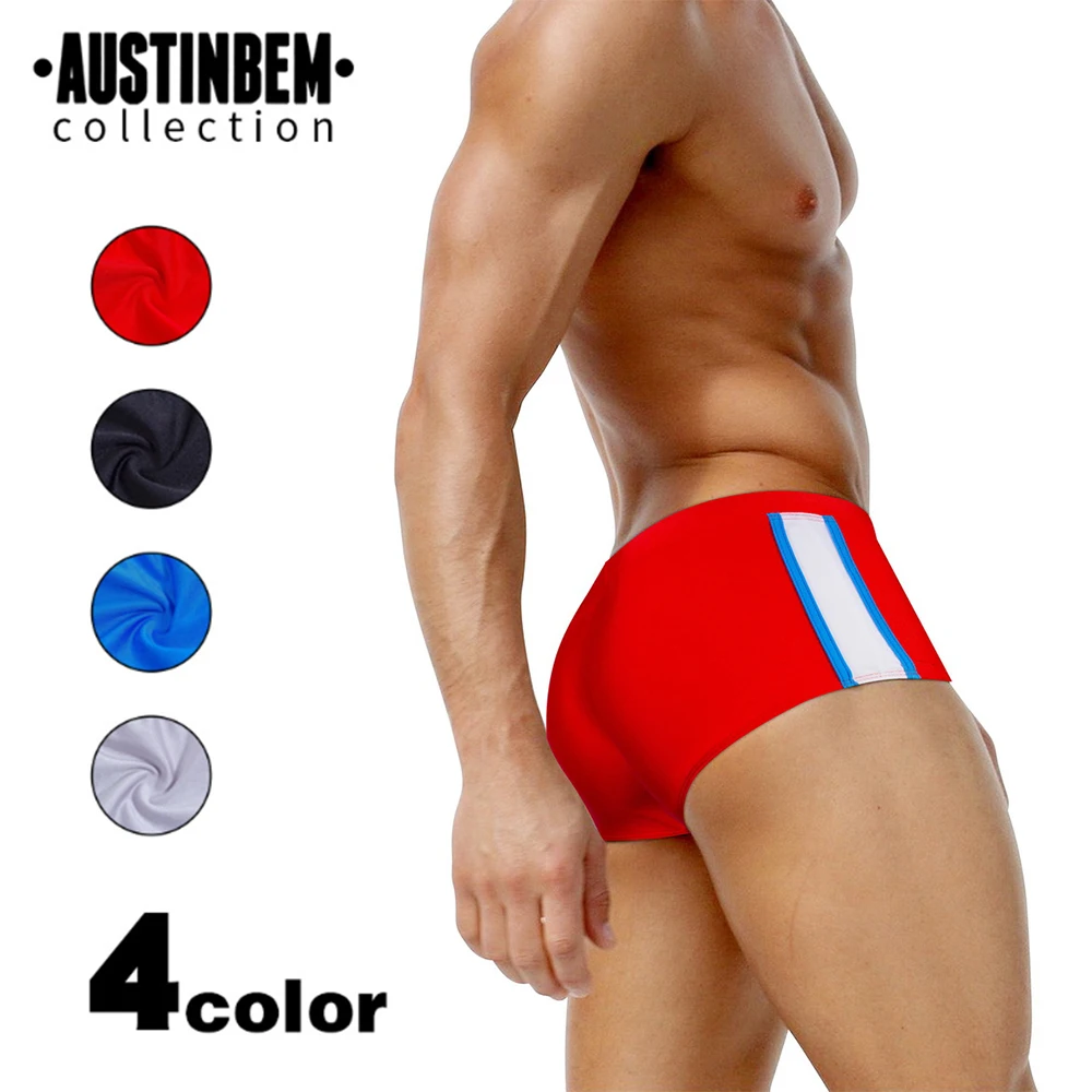 

New Men's Boxer Swimming Shorts Solid Color Stitching Low Waist Beachwear Australian Fashion Sexy Swimsuit Summer Spa Beach Surf