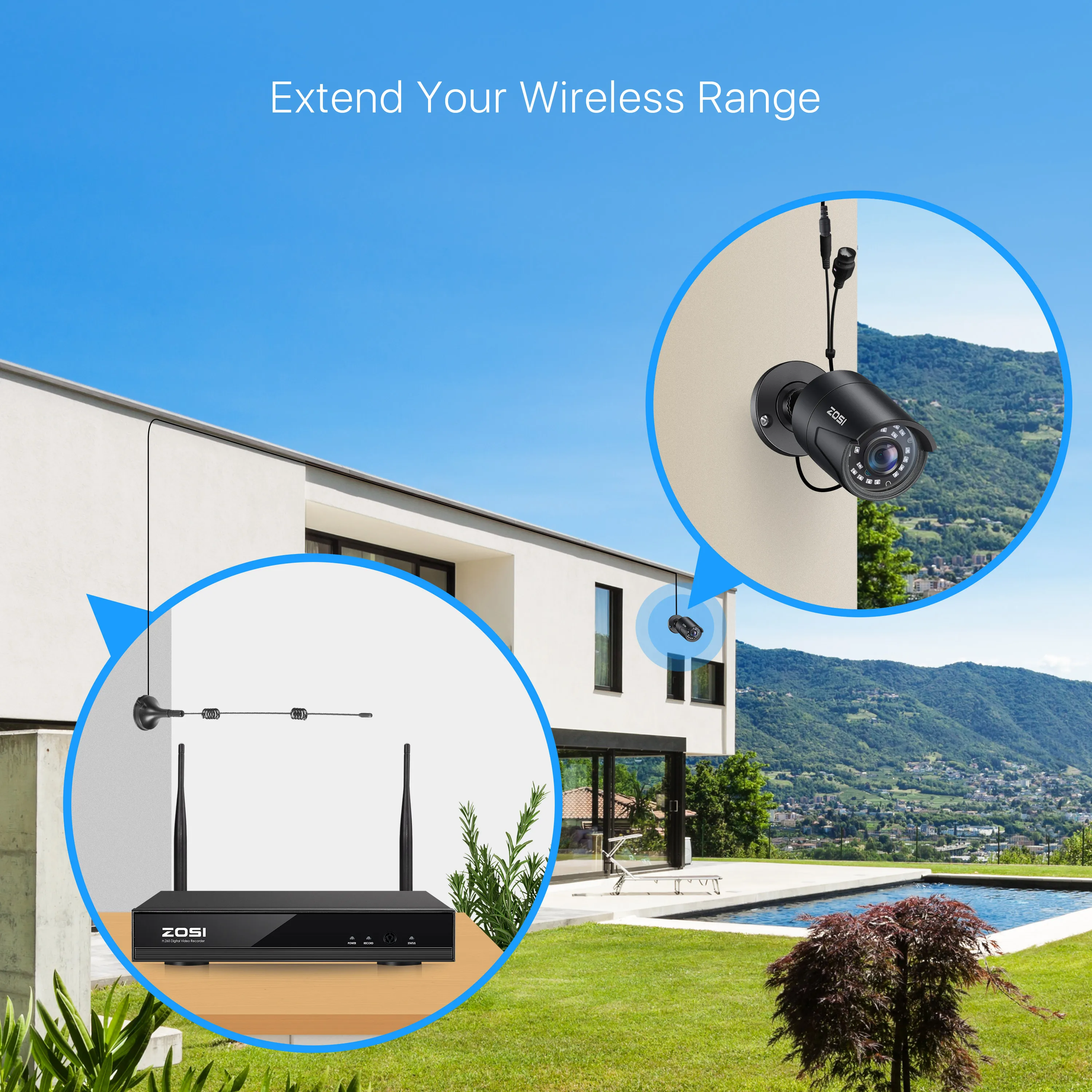 ZOSI 1080P H.265 Wireless CCTV System 2MP 8CH NVR IP IR-CUT Bullet Camera Wi-Fi Security Surveillance Kits | Безопасность и защита