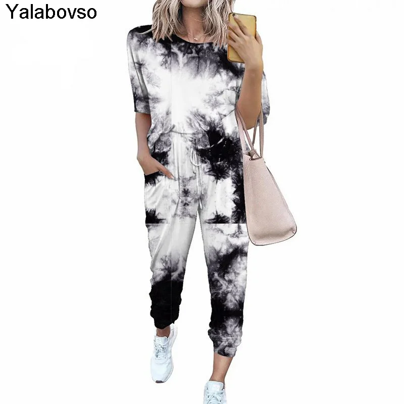 

Elastic Waist And Tees Comfortable Homewear Suits For Lady Spring Summer Autumn Women's Loose Printing Short Sleeve Leisure