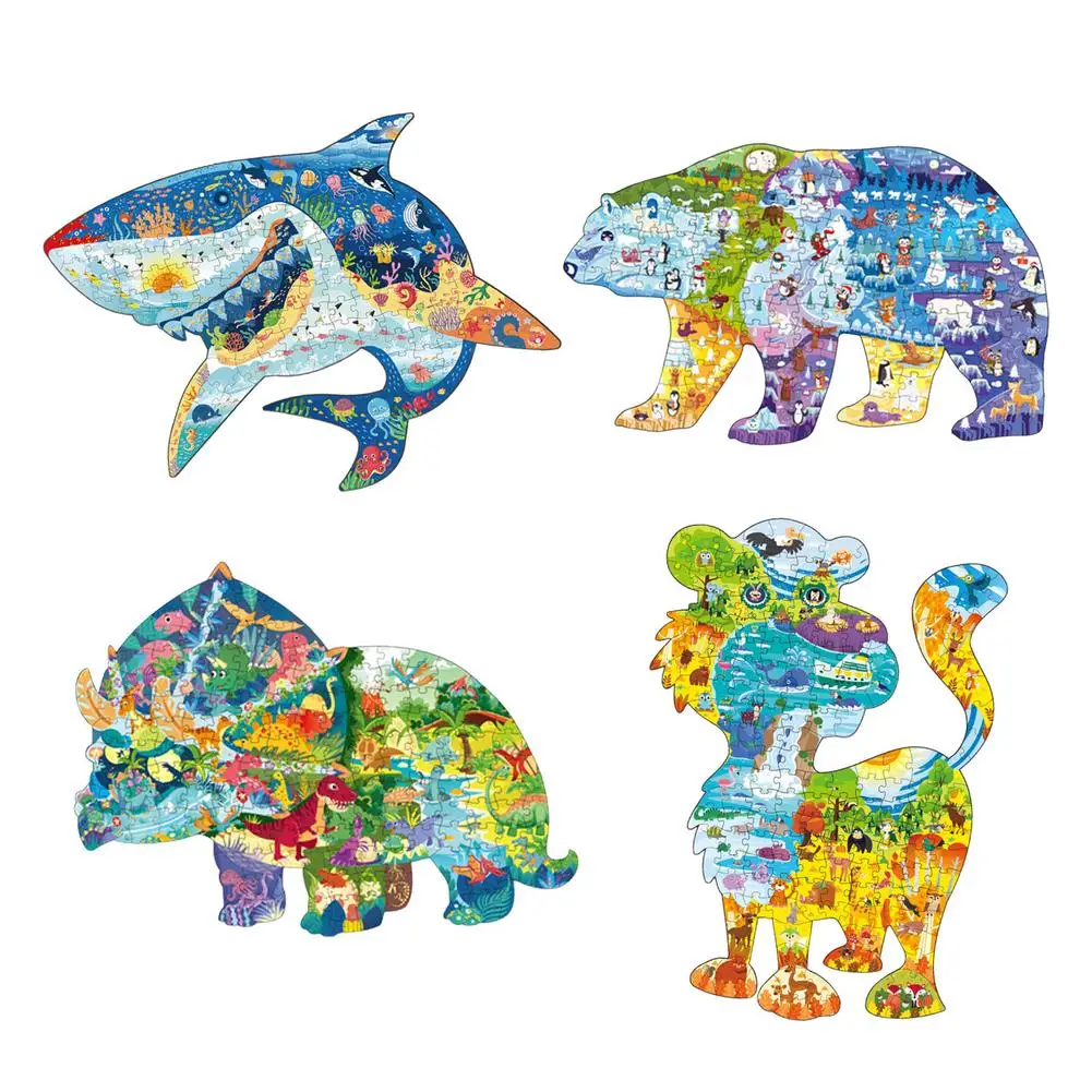 

Animal Shapes Puzzle Dinosaurs Shark Bear Jigsaw Unique Kids Puzzles Educational Child Games Toys Christmas Gifts For Children