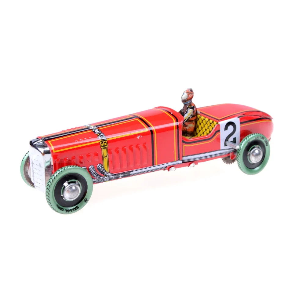 

new 1Pc Iron Metal Handicraft Vintage Windup Classic Red Race Car Model Clockwork Tin Vehicle Toy Collectable Gift