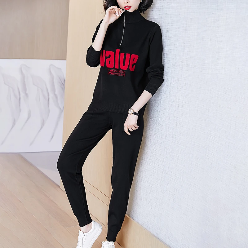 

Top quality New 2021 ladies casual Leisure sportswear sweater set + carrot female panst T414