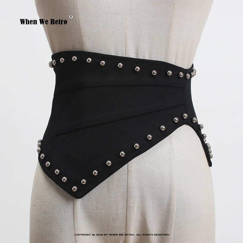 Women Cummerbund Rivet Retro Womens Elastic Gothic Belts VD2647 Black Wide Belt for Dress Fashionable Elastic Waistband Gorset