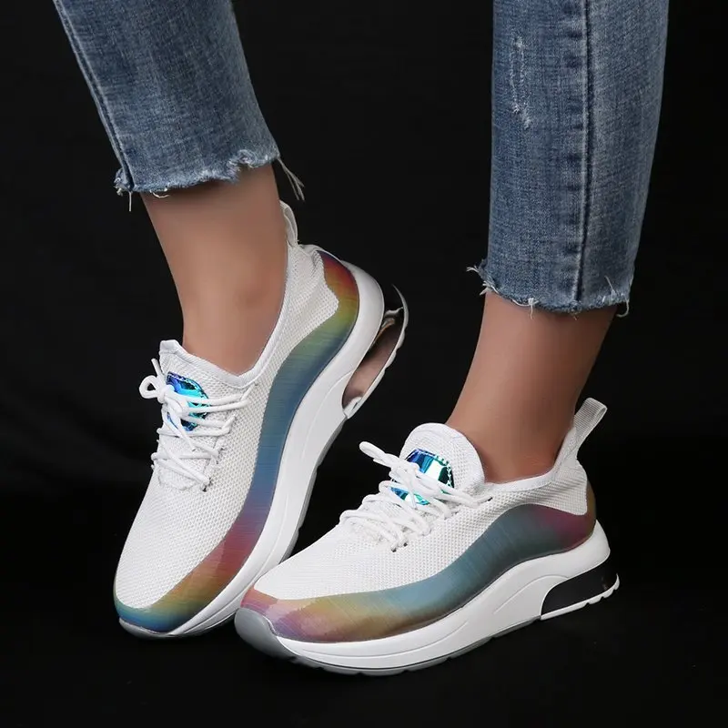 

Женские кроссовки со шнуровкой, осенние дышащие сетчатые кроссовки на платформе, повседневная обувь на плоской подошве, модель 2020 размера п...