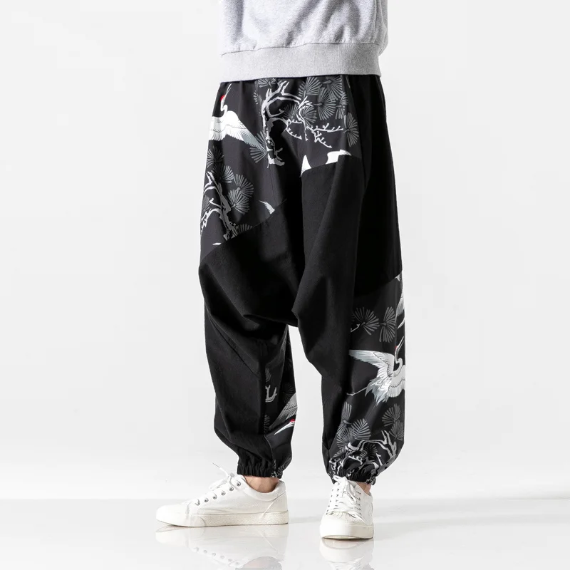

Mens Loose Male Spring Causal Chinese Style Baggy Traditional Pants 2020 Fashion Print Cotton Pants Men