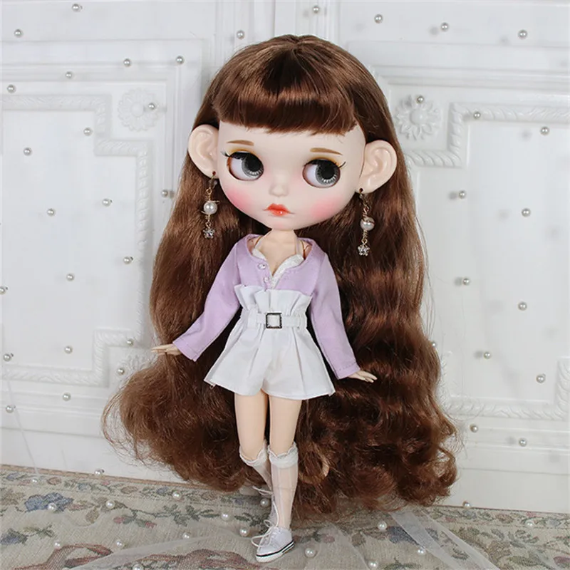 Одежда Blyth doll белый кружевной фиолетовый кардиган с высокой талией шорты и Костюмные носки для ледяной Licca