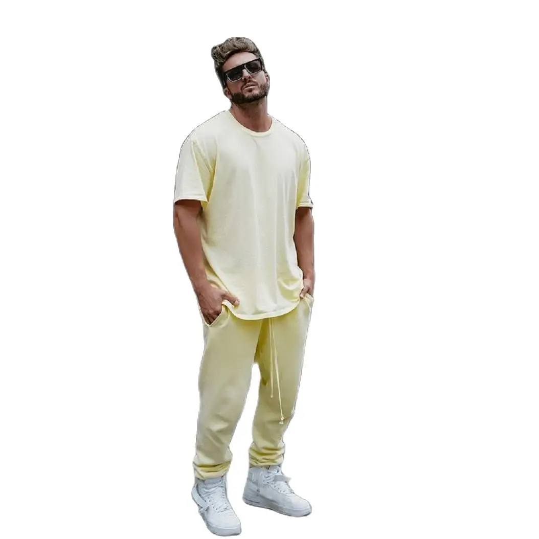 

2021 Fashion Casual Sportswear Summer Pure color Comfortable Suit Men's Running Clothes Men's Suit T-Shirt Pants Two-Piece Suit