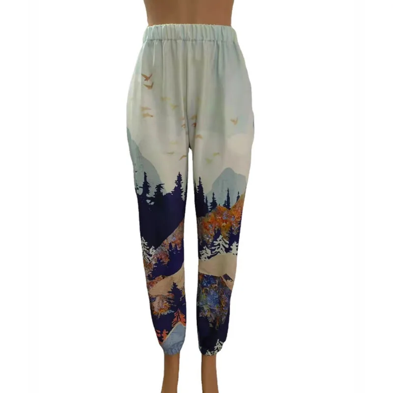 

2020 new autumn and winter fashion loose landscape printed pants women loose street style landscape printed pants