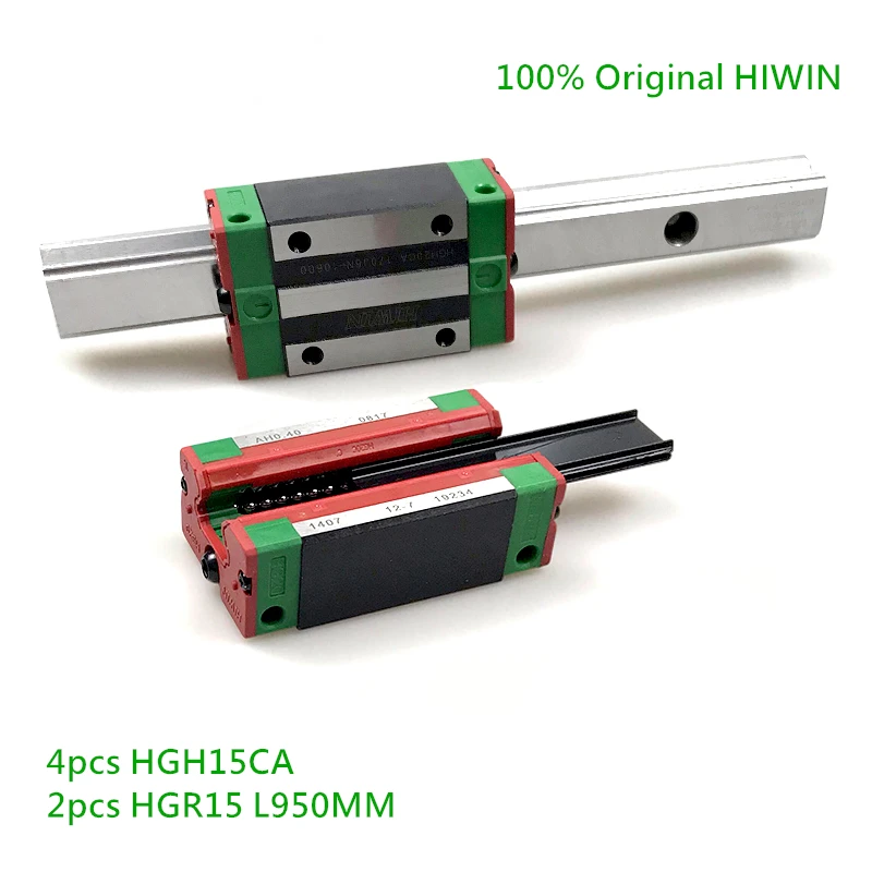 

2pcs 100% Original HIWIN Linear Guide rail HGR15 -950mm + 4pcs HIWIN HGH15CA Linear Carriage Blocks