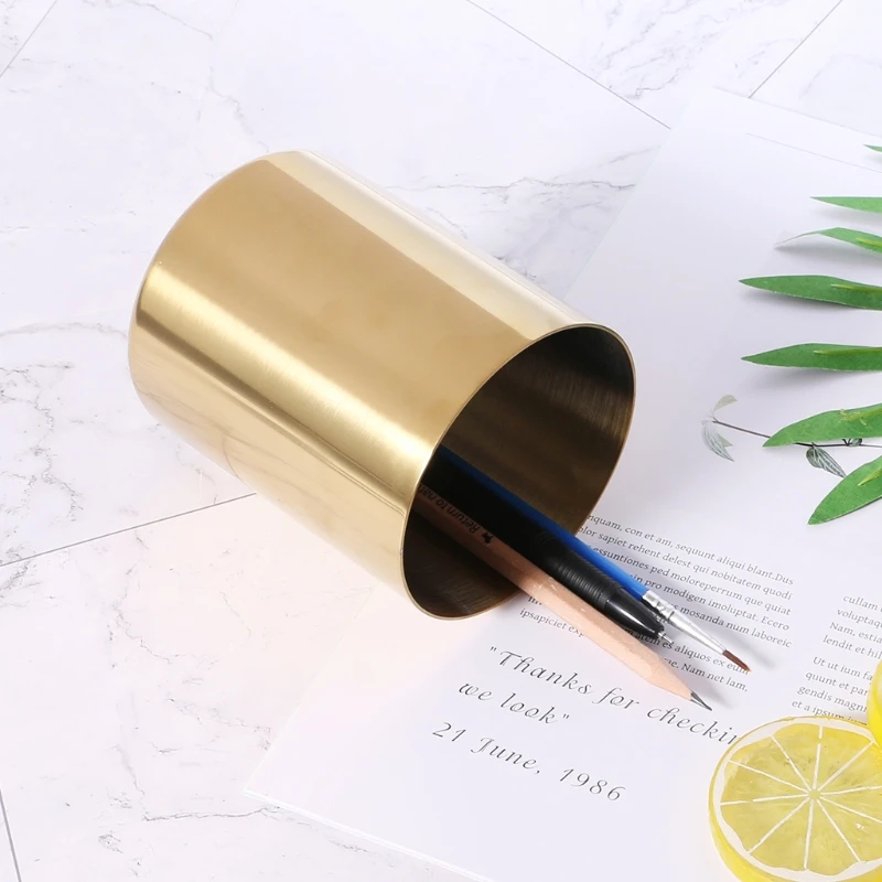 

QX2B Golden Pen Pencil Pot Holder Container Organizer Home Desk Stationery Decor