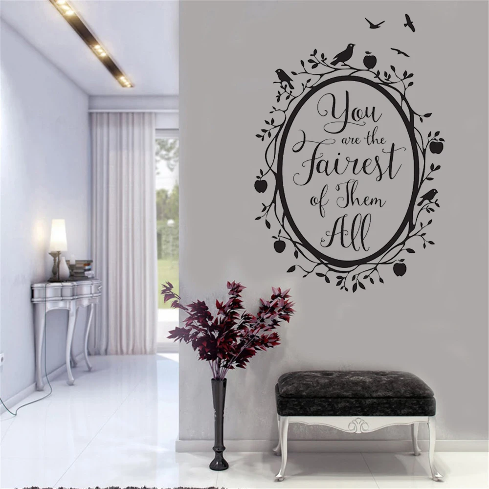 

YOYOYU Wall Decal Quote Fairest Of Them All Vinyl Wall Stickers Woodland Mirror Kids Rooms Girl Bedroom Mural Removable SY573