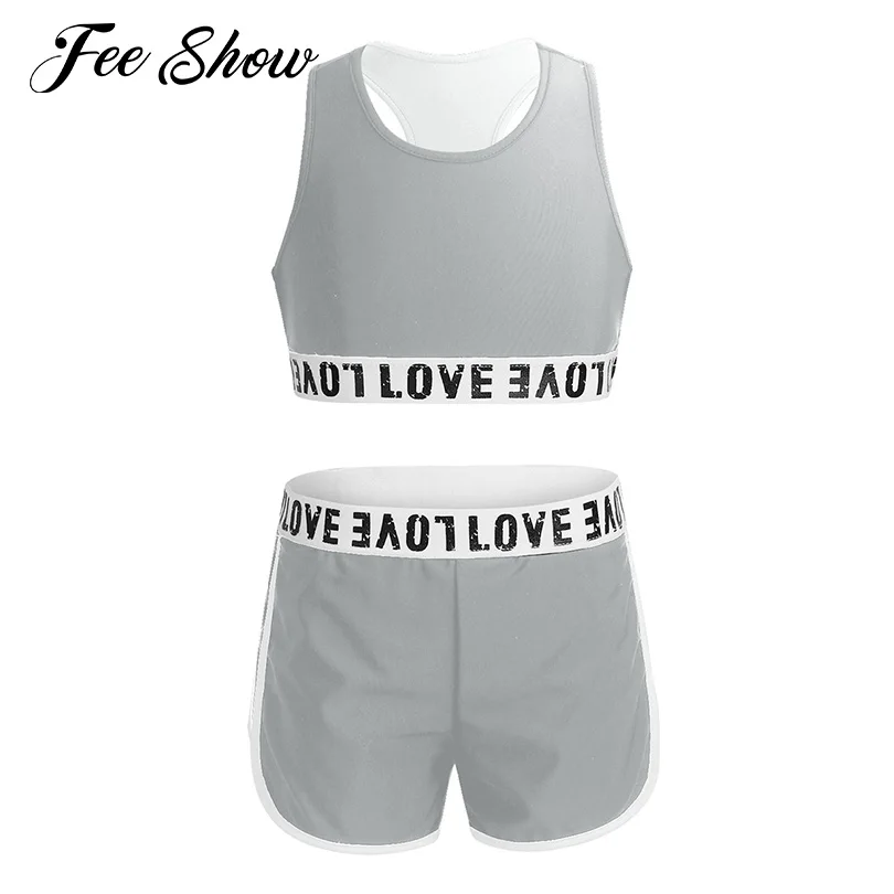 

Girls Athletic Yoga Sports Clothes Gym Fitness Outfits Kids Sleeveless Racer Back Sport Top Running Sets Dancing Workout Bottoms