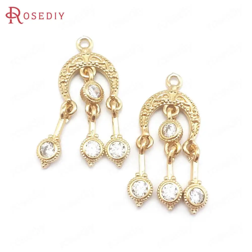 

(40115)10PCS 24K Champagne Gold Color Brass and Zircon Retro Earrings Connect Charms Pendants Jewelry Making Supplies Findings