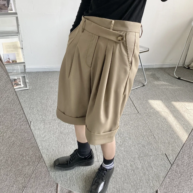 

Summer Wide-leg Shorts Men's Fashion Khaki Black Dress Shorts Men Korean Loose Straight Suit Shorts Mens Clothing S-XL