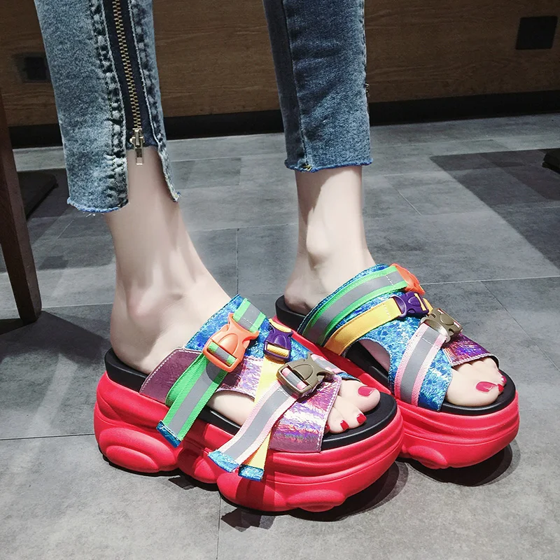 

Internet-Famous Slippers Women's Summer Outdoor Fashion 2021 New European Station All-Match Platform Leisure Sports Sandals