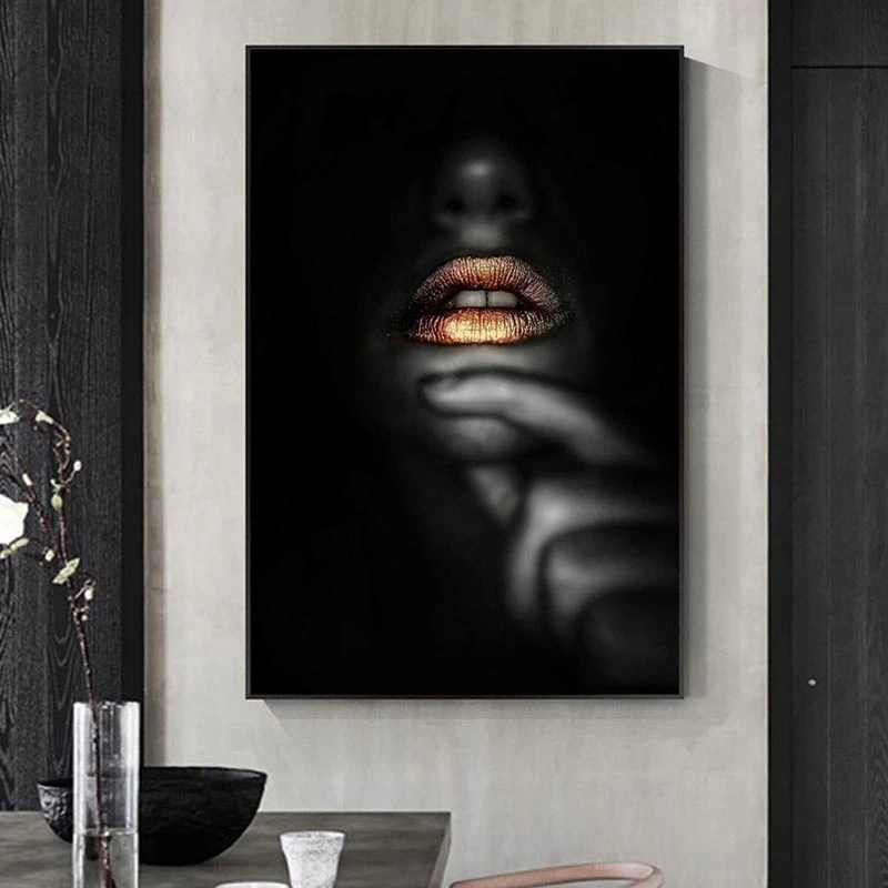 Сексуальные Золотые губы холст фотообои и принты черная девушка настенное